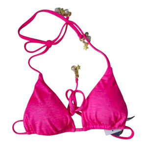 ISABELLA ROSE Women's Hot Pink Gold Charm Bikini Swim Top Size SMALL